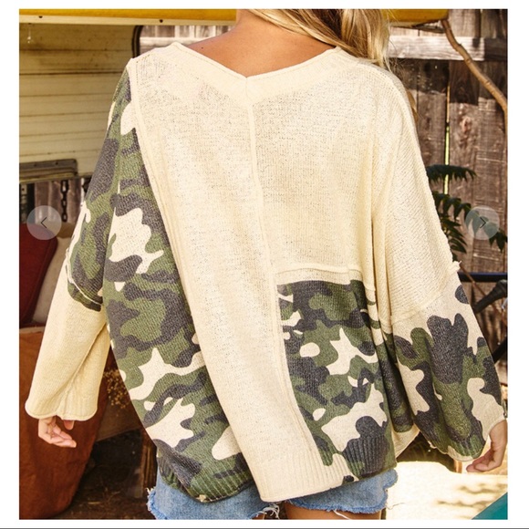 Camouflage Color Blocked relax fit Sweater - Picture 2 of 7